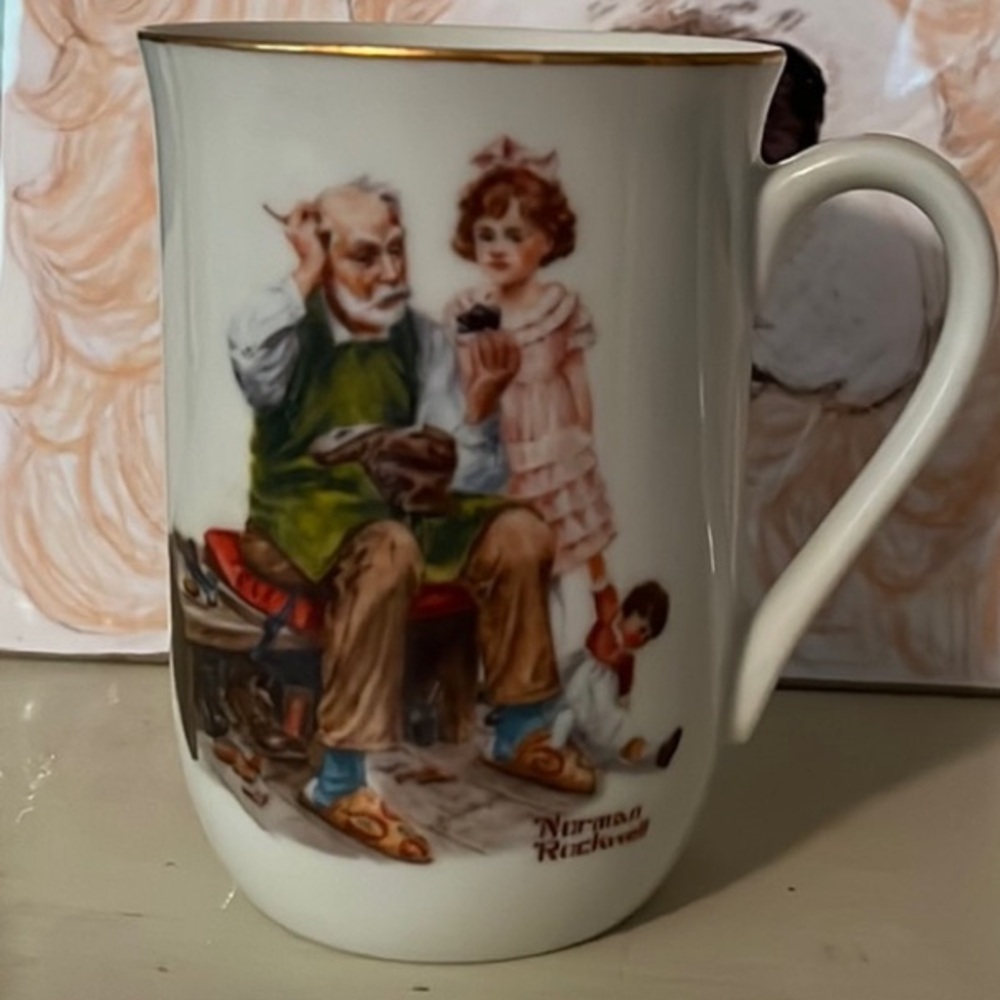 Norman Rockwell the cobbler. 1982 vintage coffee cup